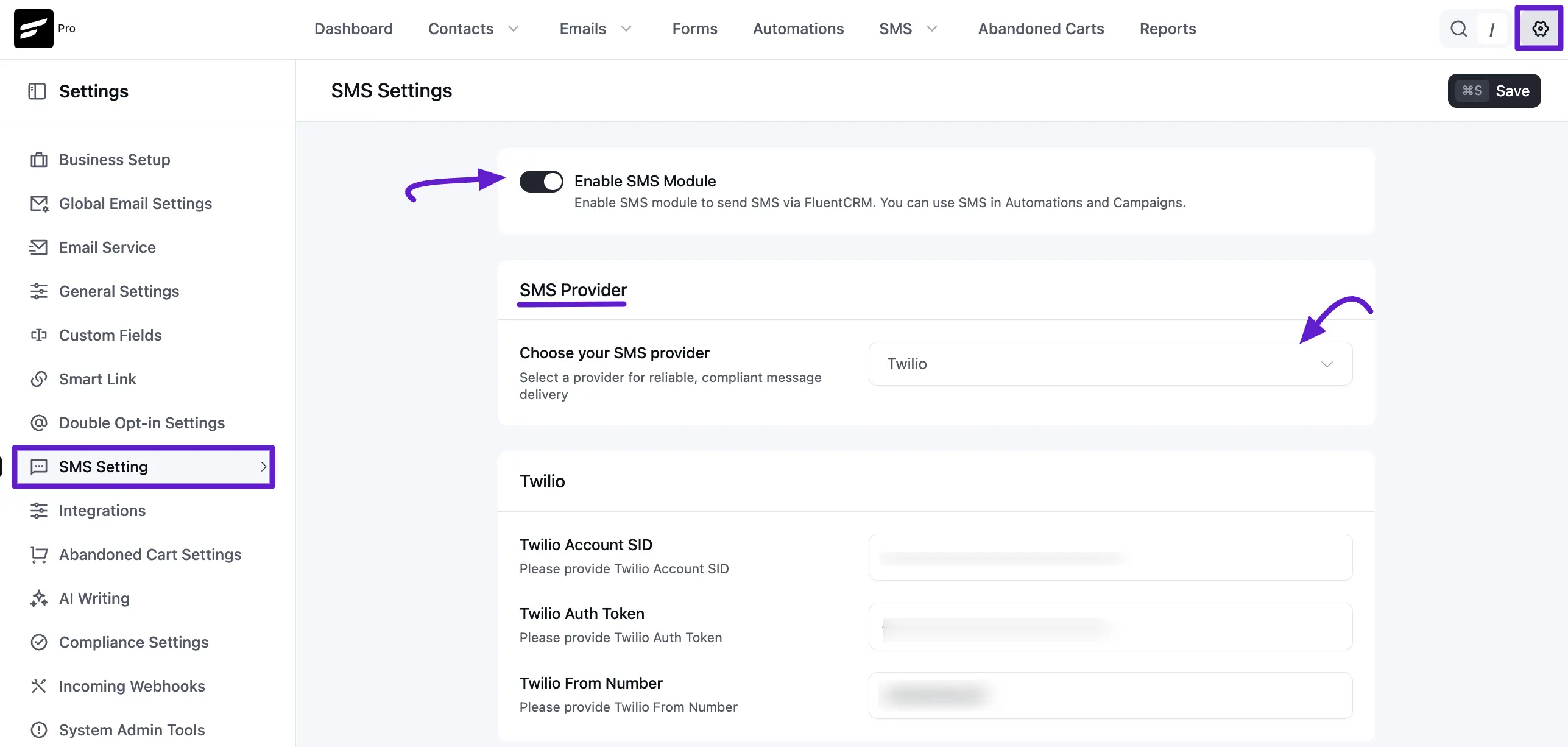 Accessing the Twilio SMS Provider